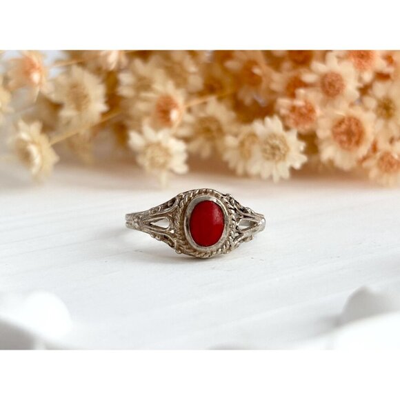 Natural Coral Cabochon Sterling Silver SW Style 925 Ring - multiple sizes - Picture 6 of 10